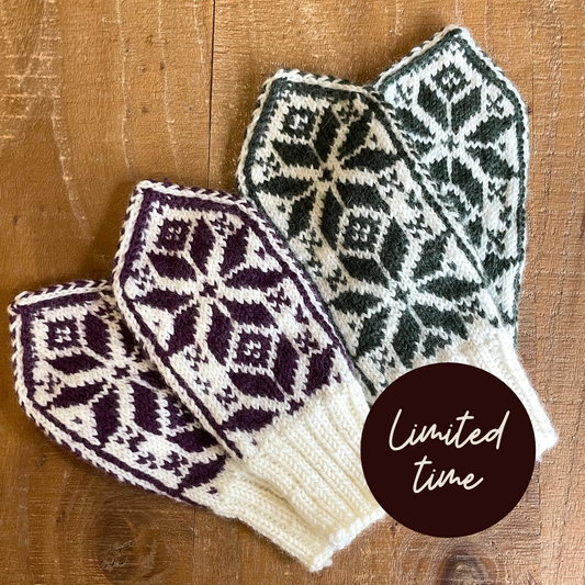 Handknit Selbu Mittens - 100% Wool